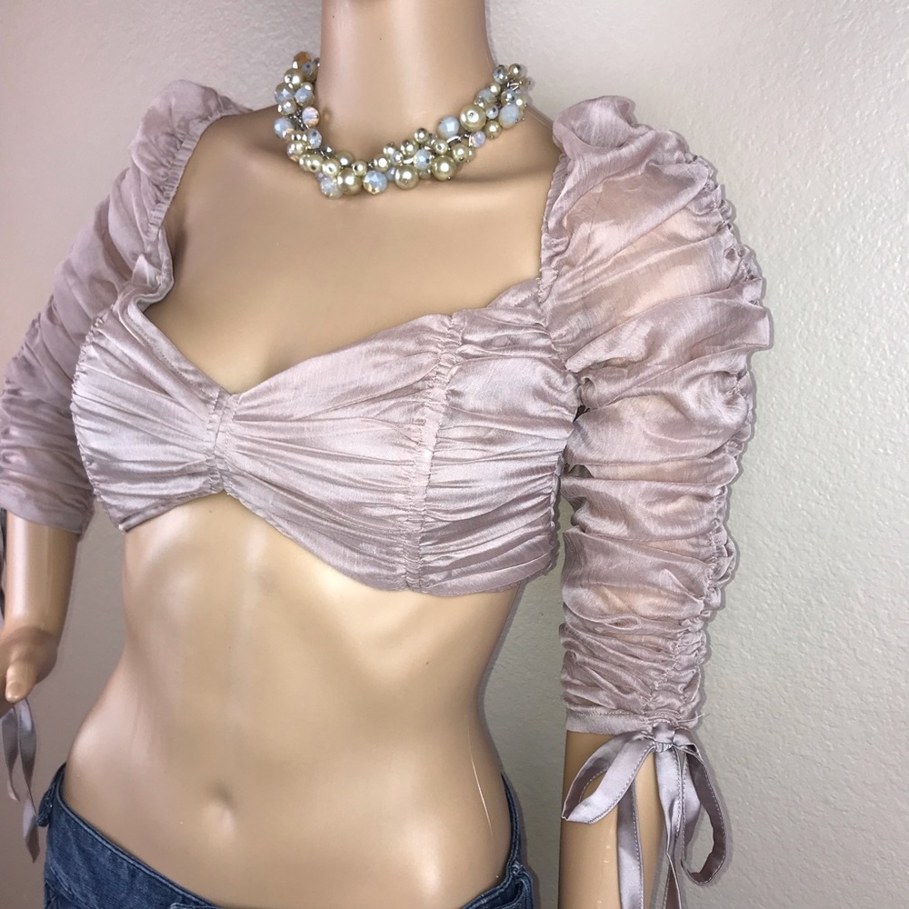 Fashion Nova Ruched Sleeve Princess Crop Blouse - Picture 5 of 8